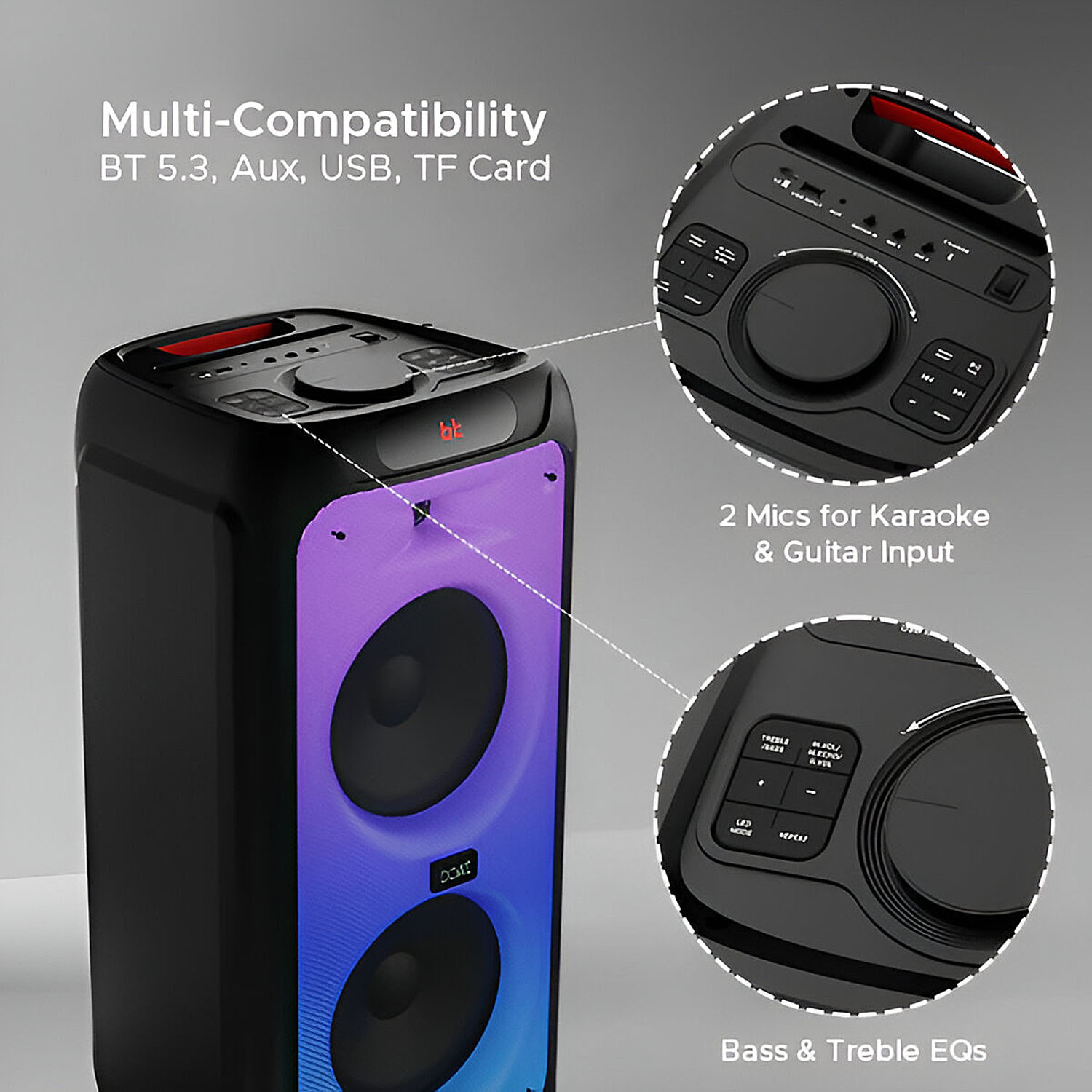 boAt 160 Watts Party Speaker with LED Light, Black, Partypal 400 boAt 160 Watts Party Speaker with LED Light, Black, Partypal 400