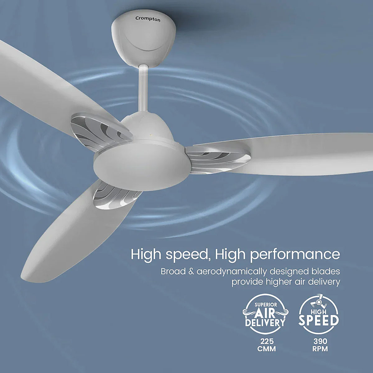 Crompton 1200MM (48 Inch) Ceiling Fan with High Speed, Anti Dust and Double Ball Bearing, Cool Grey, SENO PRIME Crompton 1200MM (48 Inch) Ceiling Fan with High Speed, Anti Dust and Double Ball Bearing, Cool Grey, SENO PRIME