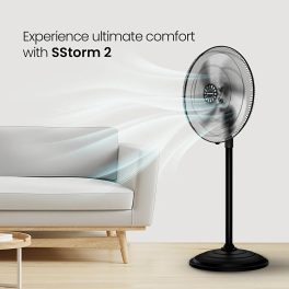 Crompton Storm 2 Pedestal Fan, 18 Inch Powerful Wall Fan with 100 CMM, 1400 RPM High Speed Delivery and 3 Speed Settings, Black