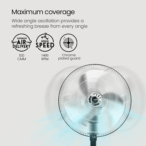 Crompton Storm 2 Pedestal Fan, 18 Inch Powerful Wall Fan with 100 CMM, 1400 RPM High Speed Delivery and 3 Speed Settings, Black