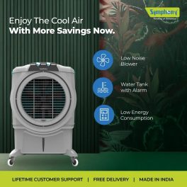 Symphony 75 Liter Desert Air Cooler with Honeycomb Pad and Powerful Fan, Grey, Sumo 75XL