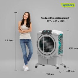 Symphony 75 Liter Desert Air Cooler with Honeycomb Pad and Powerful Fan, Grey, Sumo 75XL