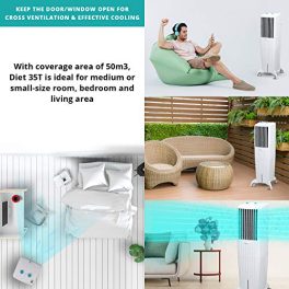 Symphony Diet 35T Tower Air Cooler with Honeycomb Pad Cool Flow Dispenser 35L White 0 3
