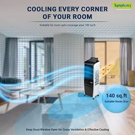 Symphony Diet 3D 20i Portable Tower Air Cooler For Home with 3 Side Honeycomb Pads Pop Up Touchscreen i Pure Technology and Low Power Consumption 20L White Black 0 1