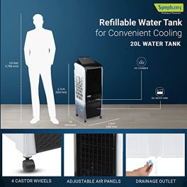 Symphony Diet 3D 20i Portable Tower Air Cooler For Home with 3 Side Honeycomb Pads Pop Up Touchscreen i Pure Technology and Low Power Consumption 20L White Black 0 2