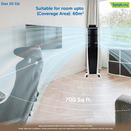 Symphony Diet 3D 55i Portable Tower Air Cooler For Home with 3 Side Honeycomb Pads Magnetic Remote i Pure Technology and Automatic Pop Up Touchscreen 55L White Black 0 1