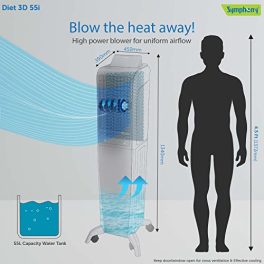 Symphony Diet 3D 55i Portable Tower Air Cooler For Home with 3 Side Honeycomb Pads Magnetic Remote i Pure Technology and Automatic Pop Up Touchscreen 55L White Black 0 2