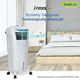 Symphony 31 Liter Personal Air Cooler with Honeycomb Pad & Blower, White, HICOOL 31T