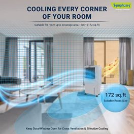 Symphony HiFlo 27 Personal Air Cooler For Home with Powerful Blower Honeycomb Pads i Pure Technology and Low Power Consumption 27L Gray 0 1