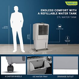 Symphony HiFlo 27 Personal Air Cooler For Home with Powerful Blower Honeycomb Pads i Pure Technology and Low Power Consumption 27L Gray 0 3