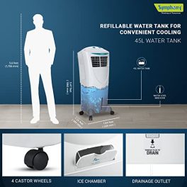 Symphony Hicool 45T Personal Air Cooler For Home with Honeycomb Pad Powerful Blower i Pure Technology and Low Power Consumption 45L White 0 2