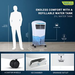 Symphony Hicool i Personal Air Cooler For Home with Remote with Honeycomb Pad Powerful Blower i Pure Technology and Low Power Consumption 31L White 0 3