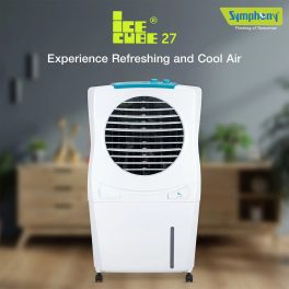 Symphony 27 Liter Personal Air Cooler with Honeycomb Pad, White, ICECUBE 27