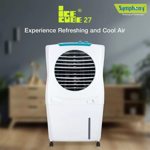 Symphony 27 Liter Personal Air Cooler with Honeycomb Pad, White, ICECUBE 27