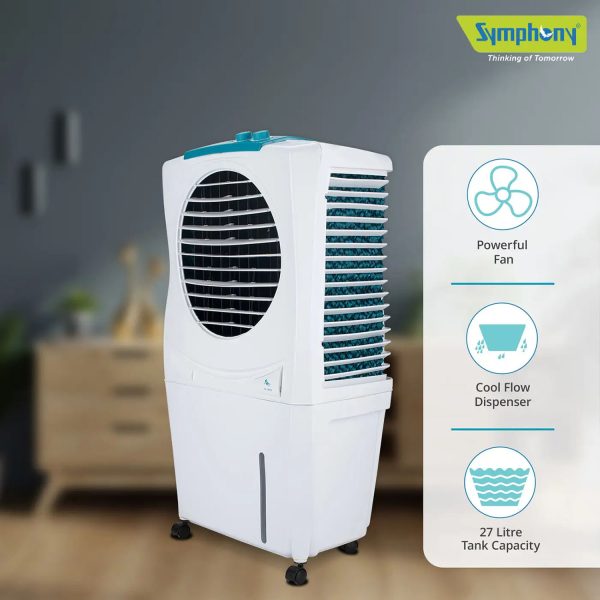 Symphony 27 Liter Personal Air Cooler with Honeycomb Pad, White, ICECUBE 27