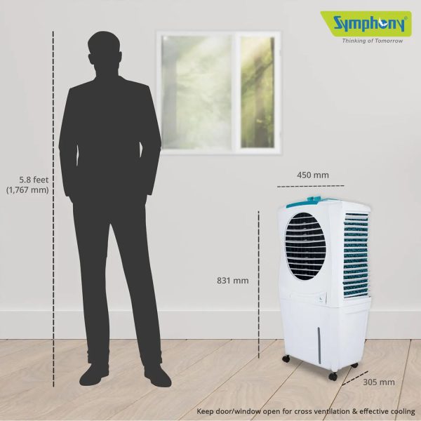 Symphony 27 Liter Personal Air Cooler with Honeycomb Pad, White, ICECUBE 27