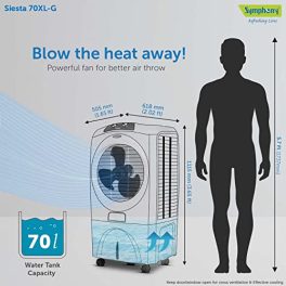 Symphony Siesta 70 XL Desert Air Cooler For Home with Honeycomb Pads Powerful Fan i Pure Technology and Low Power Consumption 70L Grey 0 2