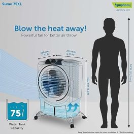 Symphony Sumo 75 XL Desert Air Cooler For Home with Honeycomb Pads Powerful Air Fan i Pure Console and Low Power Consumption 75L Grey 0 4
