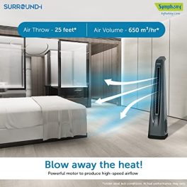 Symphony Surround i High Speed Bladeless Technology Tower Fan for Home With Touchscreen Control Panel Remote and Swivel Action Grey 0 1