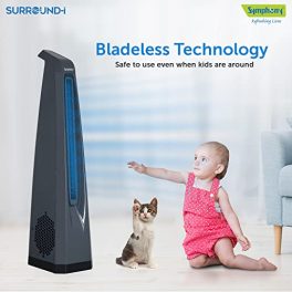 Symphony Surround i High Speed Bladeless Technology Tower Fan for Home With Touchscreen Control Panel Remote and Swivel Action Grey 0 2
