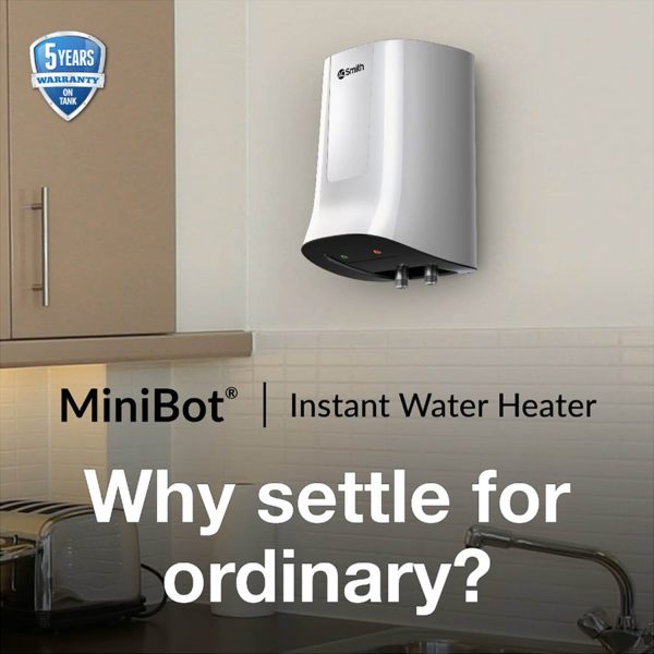 AO Smith Minibot, 3 Litre Instant Water Heater with 8 Pressure Bar and Stylish Design, White