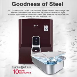 LG WW120NNC, UV+UF+HMR Water Purifier with 8 Litre Stainless Steel Tank, Crimson Rad