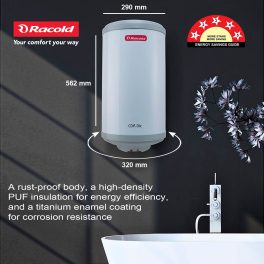 Racold CDR DXL, 15 Litre 2000W Storage Water Heater with 5 Star Rating and Titanium enamel coating with Rust Proof Body, White