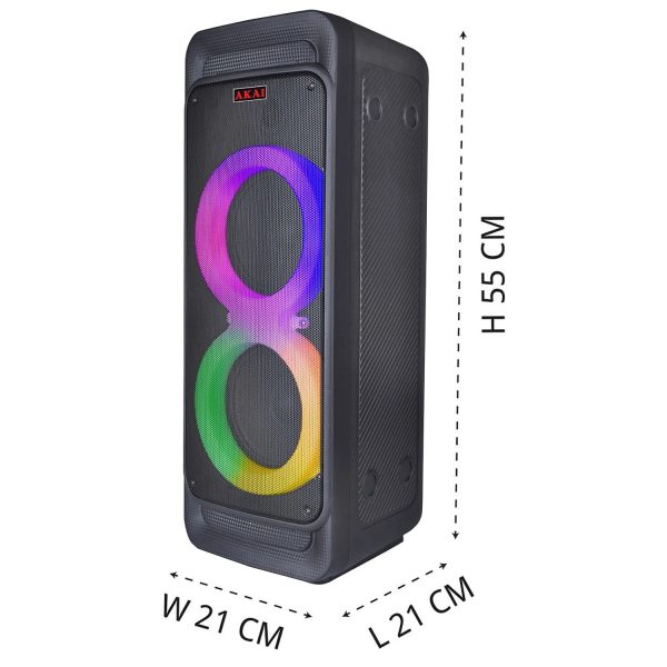 Akai PM80P, 80 Watts Party Speaker with 8 Hours Playtime and Karoke Mic, Black