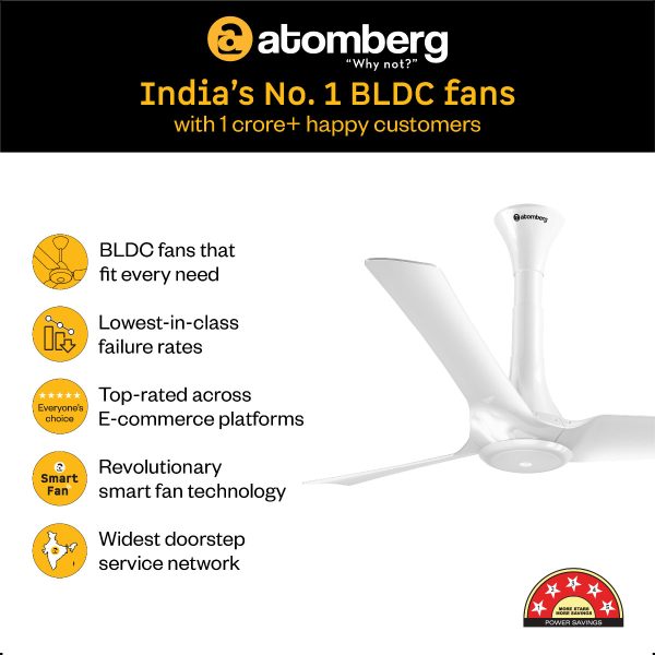 Atomberg 1200MM (48 Inch) BLDC Ceiling Fan with IOT, Remote Control and LED Light, Marble White, ARIS