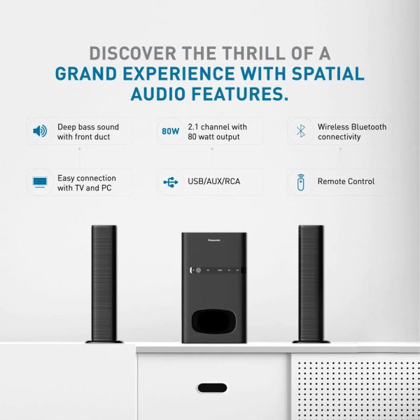 Panasonic 80 Watts Home Theatre with 2.1 Channel Convertible Soundbar and RemotMe, Black, HT260GW