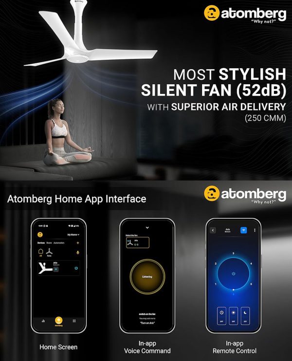 Atomberg 1200MM (48 Inch) BLDC Ceiling Fan with IOT, Remote Control and LED Light, Marble White, ARIS