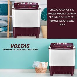 Voltas Beko WTT140ABRT, 14 KG Semi Automatic Machine with Fast Dry System and Double Cascade System, Burgandy