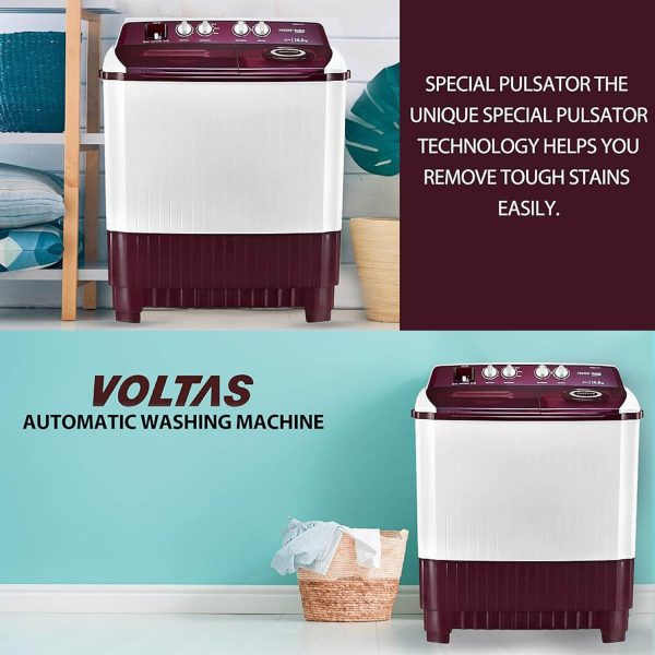 Voltas Beko WTT140ABRT, 14 KG Semi Automatic Machine with Fast Dry System and Double Cascade System, Burgandy