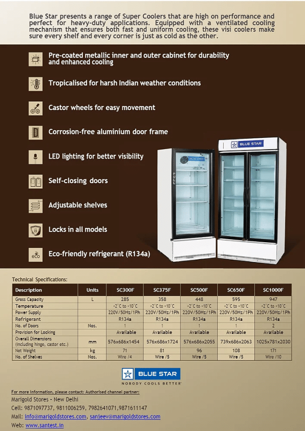 BLUESTAR SC300F 285 Liter Single Door Visi Cooler, White