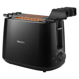 PHILIPS HD2583/90, 600 Watts Pop Up Toaster with Integrated bun Rack, Black