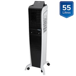 Symphony 55 Liter Tower Air Cooler with 3 Side Honeycomb Pad, Auto Pop-Up Touchscreen and Magnetic Remote, White/Black, DIET 3D 55I