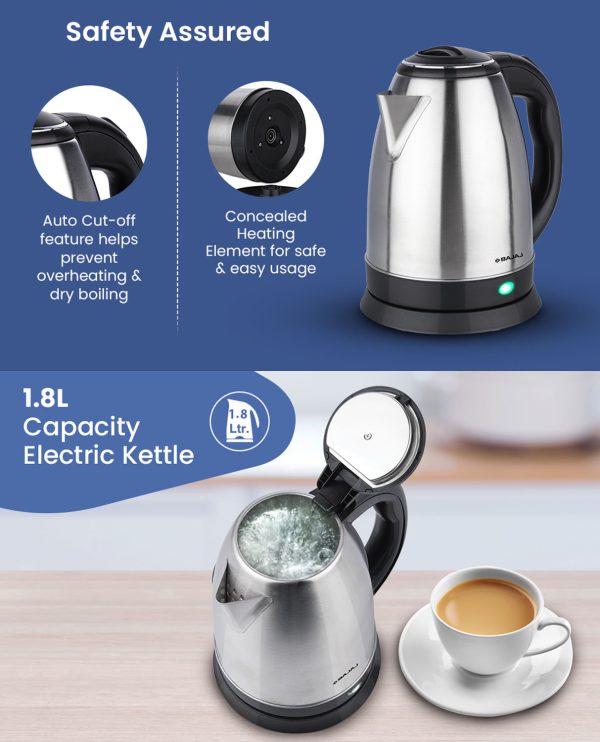 Bajaj 1.8 Liter Electric Kettle, Ktx 1.8L Dlx, Black