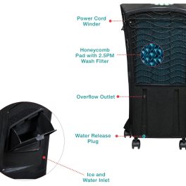 Symphony 31 Liter Air Cooler with Honeycomb Pad and Blower, Black, HICOOL 31I
