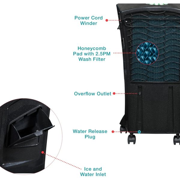 Symphony 31 Liter Air Cooler with Honeycomb Pad and Blower, Black, HICOOL 31I