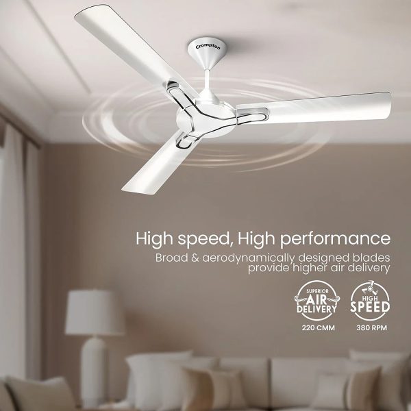 Crompton 1200MM (48 Inch) Ceiling Fan with 100% Copper Winding, Anti Rust Blade and Double Ball Bearing, Pearl White, GIANNA