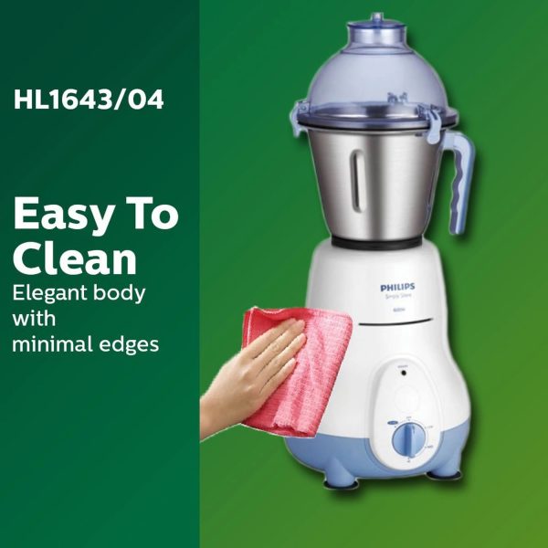PHILIPS HL1643/04, 600 Watt 3 Jar Mixer Grinder with Vacuum Feet, White