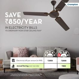 Crompton 1200MM (48 Inch) Ceiling Fan with Anti Rust, High Speed and Aerodynamic Blades, Smoked Brown, Montania