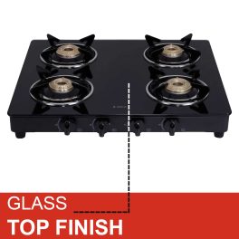 Elica 4 Burner Cooktop with Toughened Glass with Euro Coated Grid, Black, 594 CT VETRO
