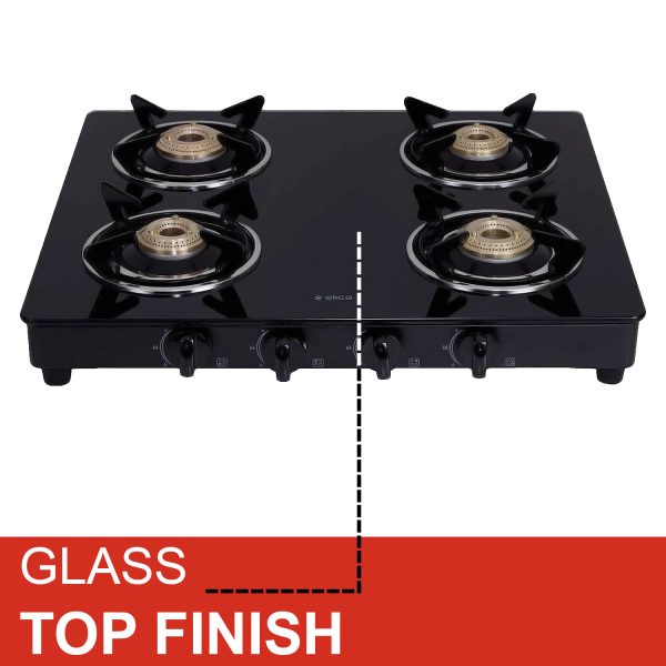 Elica 4 Burner Cooktop with Toughened Glass with Euro Coated Grid, Black, 594 CT VETRO