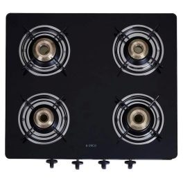 Elica 4 Burner Cooktop with Toughened Glass with Euro Coated Grid, Black, 594 CT VETRO