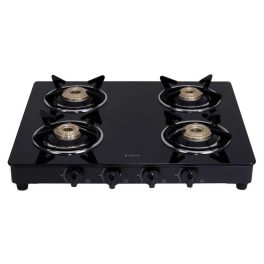 Elica 4 Burner Cooktop with Toughened Glass with Euro Coated Grid, Black, 594 CT VETRO