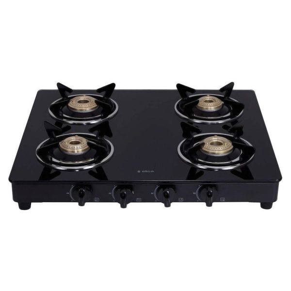 Elica 4 Burner Cooktop with Toughened Glass with Euro Coated Grid, Black, 594 CT VETRO
