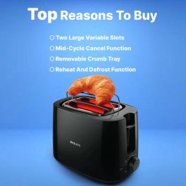 PHILIPS HD2583/90, 600 Watts Pop Up Toaster with Integrated bun Rack, Black