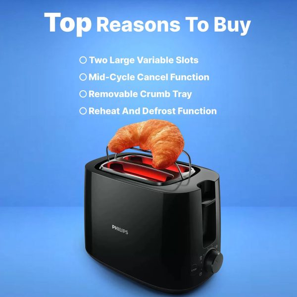 PHILIPS HD2583/90, 600 Watts Pop Up Toaster with Integrated bun Rack, Black