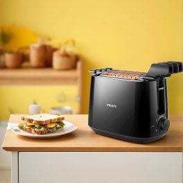 PHILIPS HD2583/90, 600 Watts Pop Up Toaster with Integrated bun Rack, Black